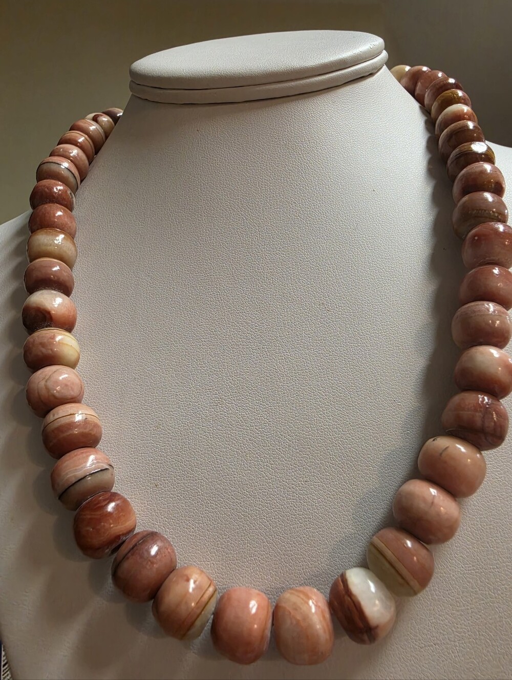 Vintage Mauve Pink Cream Onyx Marble Aka Travertine Necklace